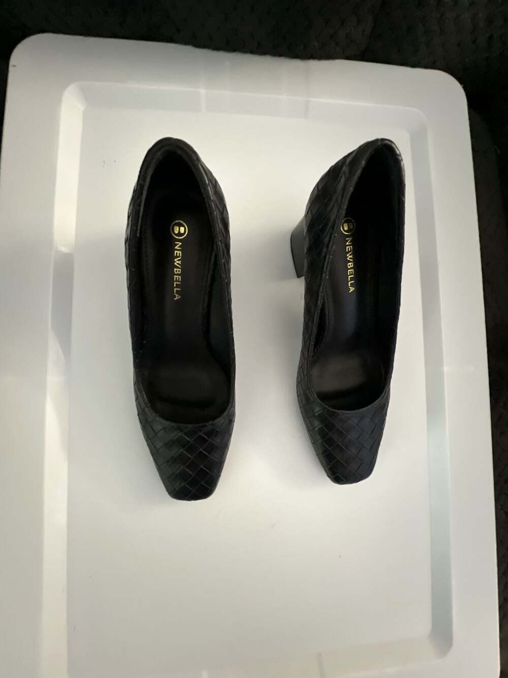 Newbella Woven Leather Block Heel Pumps Black